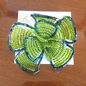 NWT Kaymen B Green Beaded Flower Broach Pin